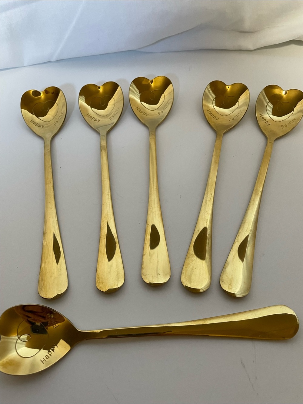 Gold Heart-Top Stainless Steel Dessert Spoon Set - Gold Finish (Set of 6)